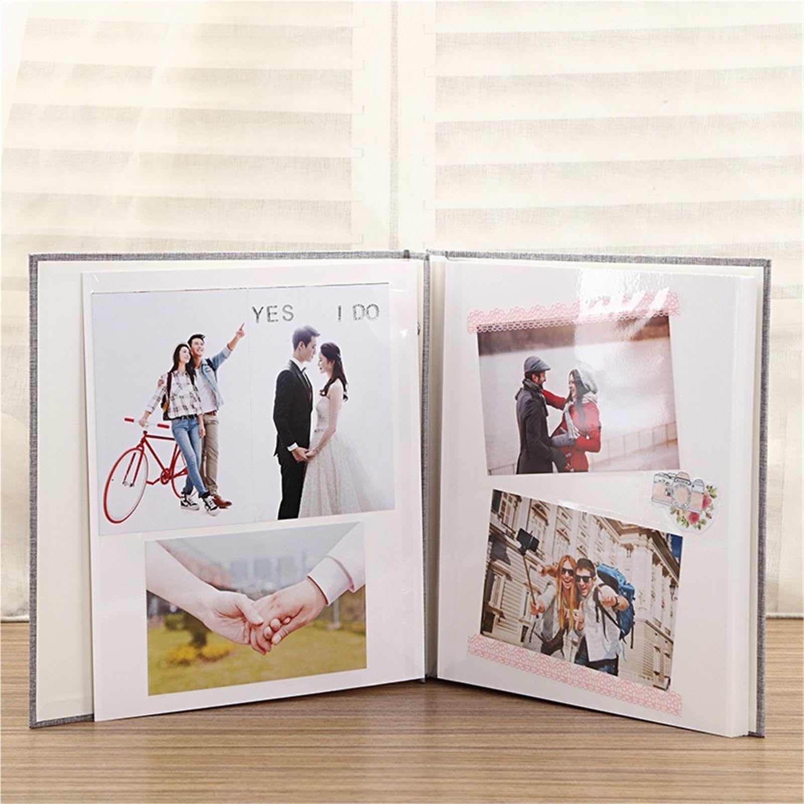 2 uds DIY película autoadhesiva álbum de fotos boda familiar Retro gran capacidad recortes hecho a mano regalo creativo Para Viajes Y Familia(Light Grey)
