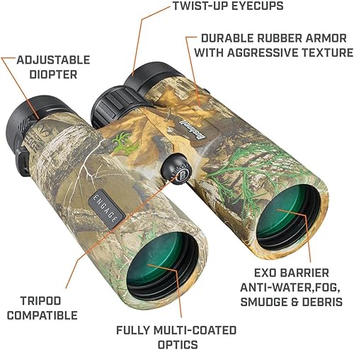 Vista 8 de Bushnell Engage X - Binoculares de 0.394 x 1.654 in, IPX7 impermeables y ligeros para caza, viajes y campamento Realtree Bone Collector