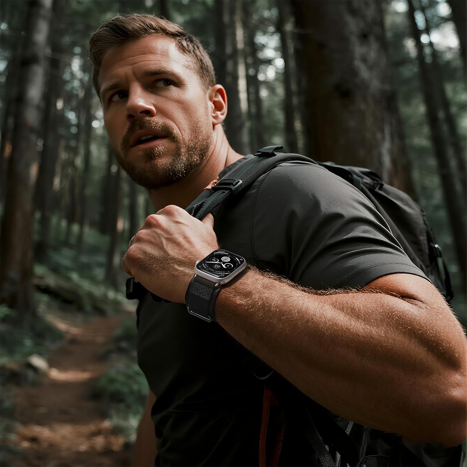 SUNFWR Rugged Nylon Band for Apple Watch 42mm(Series 11/10) 41mm 40mm 38mm Men,Velcro Tactical Military Strap for iWatch Series 11/10/9/8/7/6/5/4/3/2/1/SE