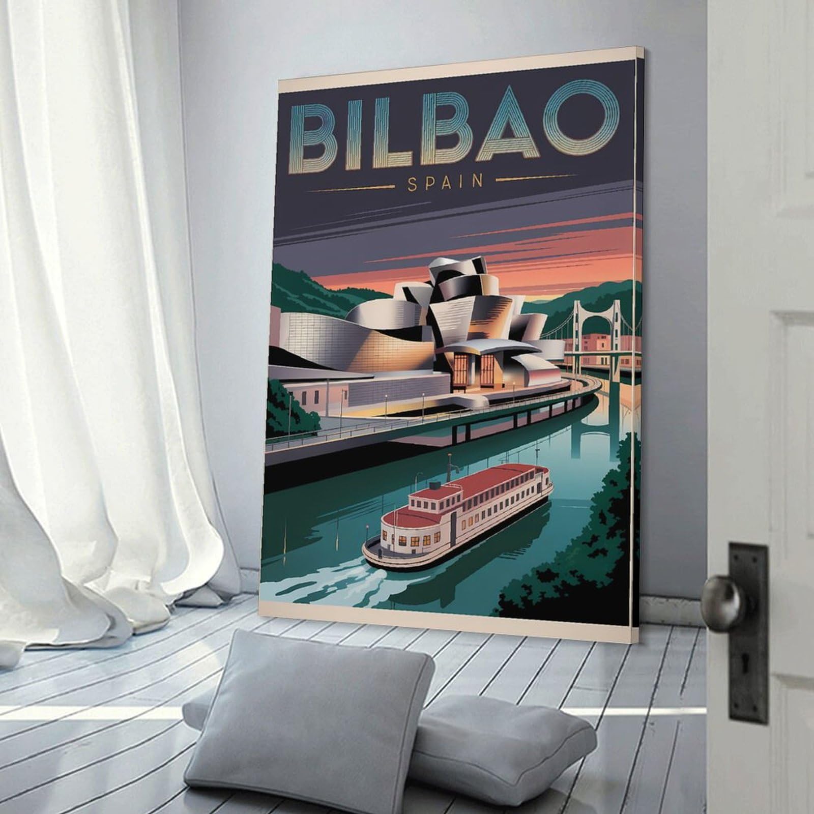 Junmoney Bilbao Travel Hanging Wall Art 20x30inch(50x75cm), for Bedroom Walls, Guest Spaces Or Lounges, An Easy Wall Refresh for Bedrooms