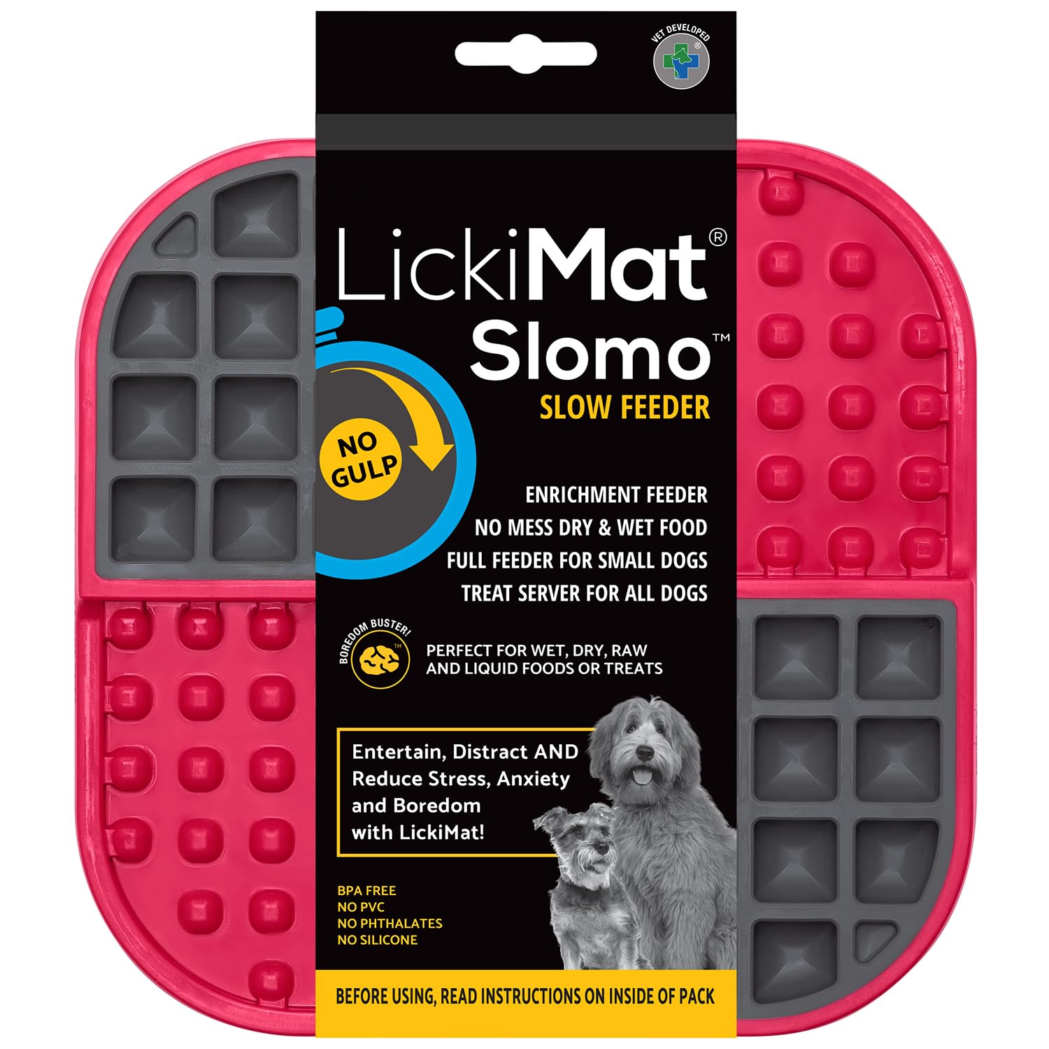 LickiMat Slomo, Dog Slow Feeders Lick Mat, Boredom Anxiety Reducer; Perfect for Food, Treats, Yogurt, or Peanut Butter. Fun Alternative to a Slow Feed Dog Bowl, Pink