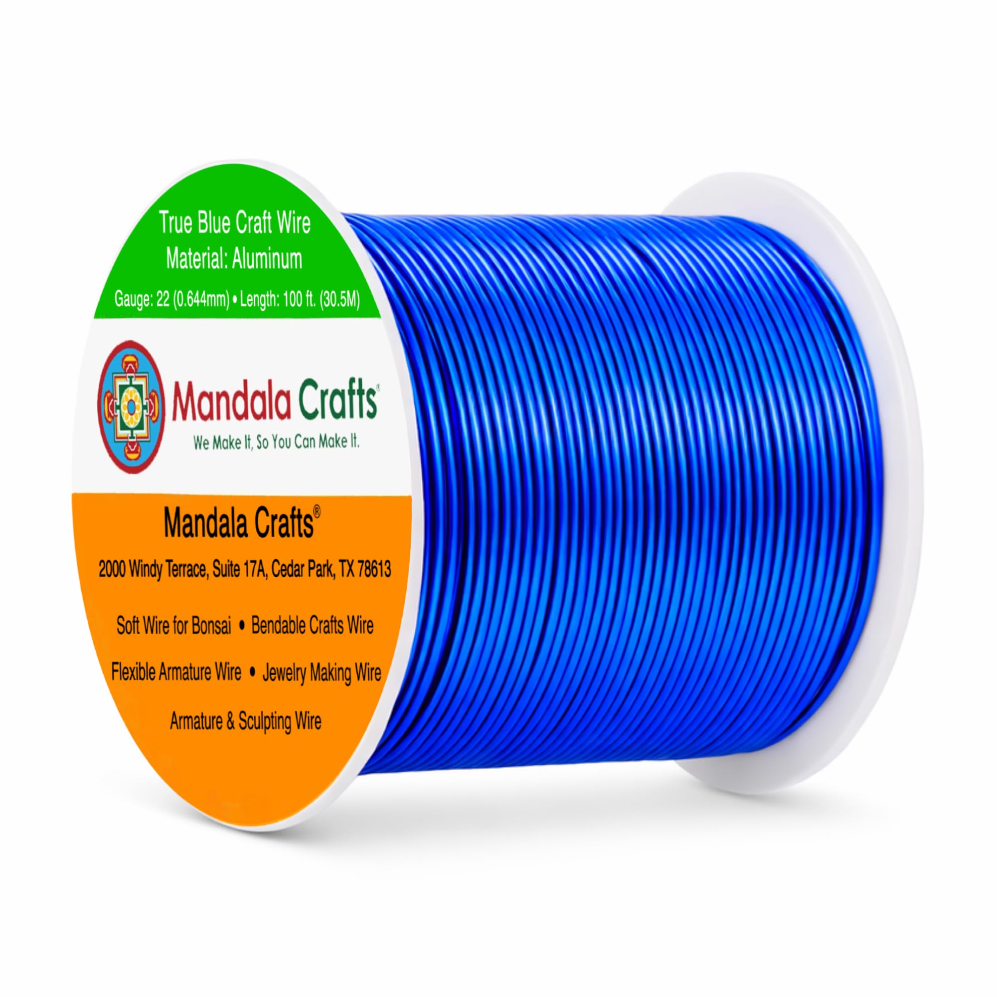Mandala Crafts 22 Gauge True Blue Anodized Aluminum Craft Wire, 100 FT