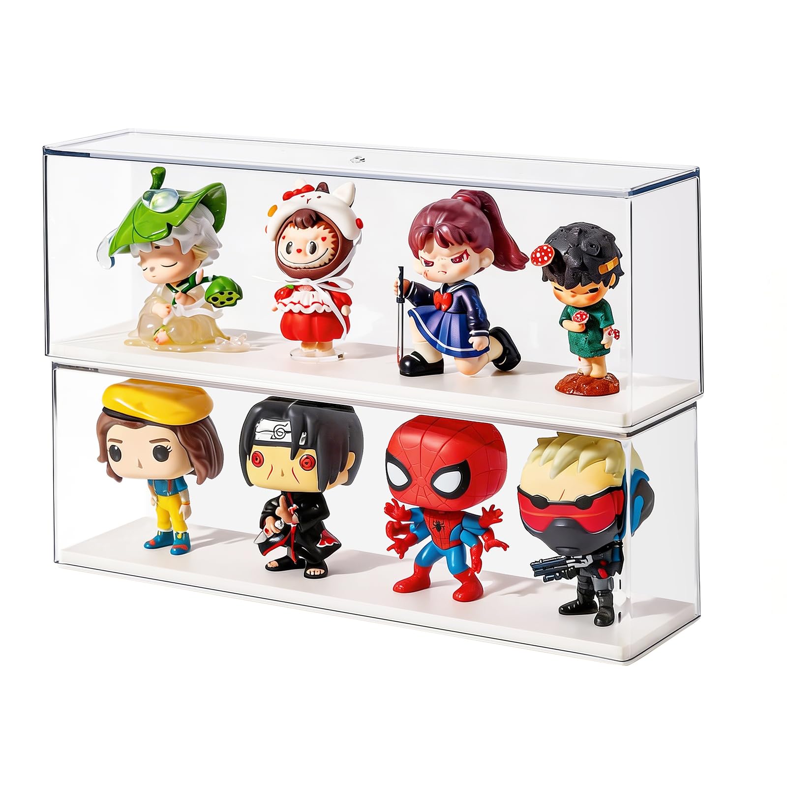 Photo 1 of [DAMAGED] HONTUU 2 Pack Clear Acrylic Figures Display Case Stackable Box with Base, Dustproof Protector for Anime Figurine, Collectibles, Funko Pop, Model Cars - Home Office Display Showcase