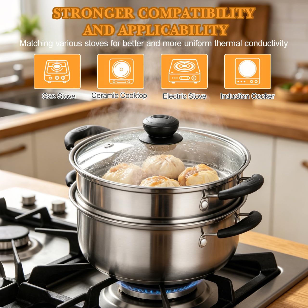 PRETYZOOM Marmite Vapeur Inox 20 Cm Cuiseur Vapeur Compatible Induction Pot Profond Pour Cuisine Maison LéGumes Fruits De Mer