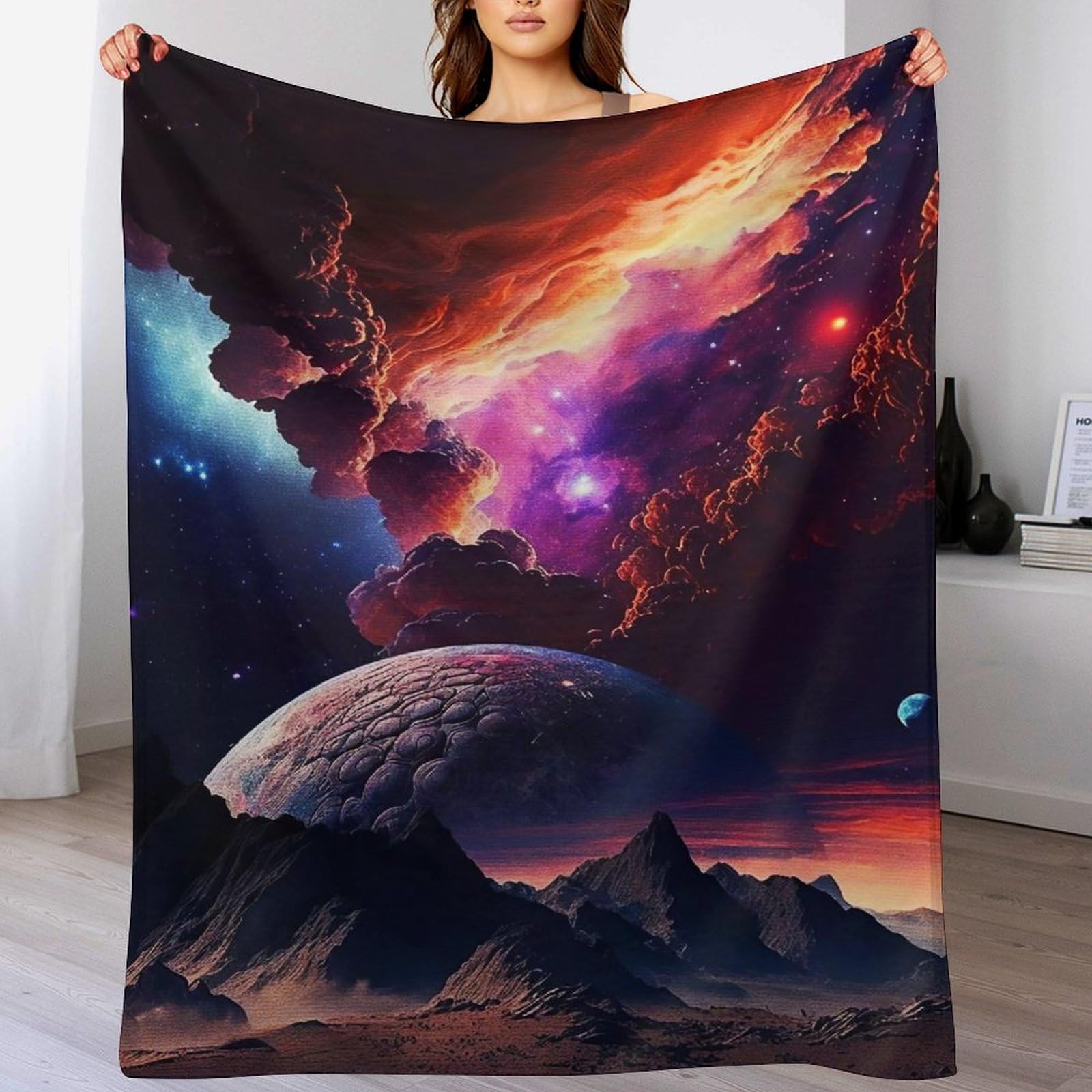 Couverture polaire douce en flannel thermique motif ciel étoilé 100x130cm