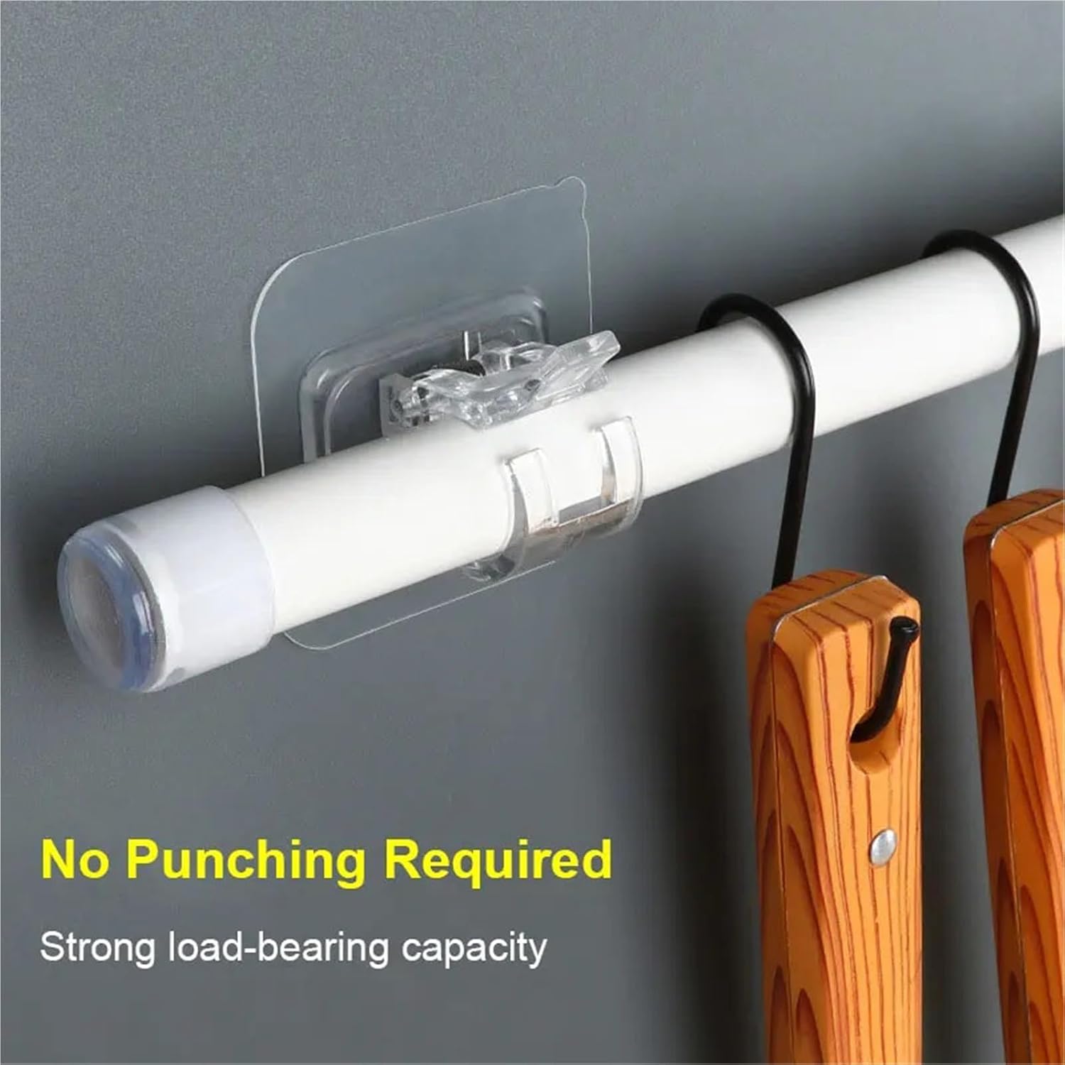 Curtain Rod Bracket 24Pcs Self Adhesive Hooks Punch-Free Curtain Rod Clip Hook Telescopic Rod Holder Fixed for Hardware Replacement