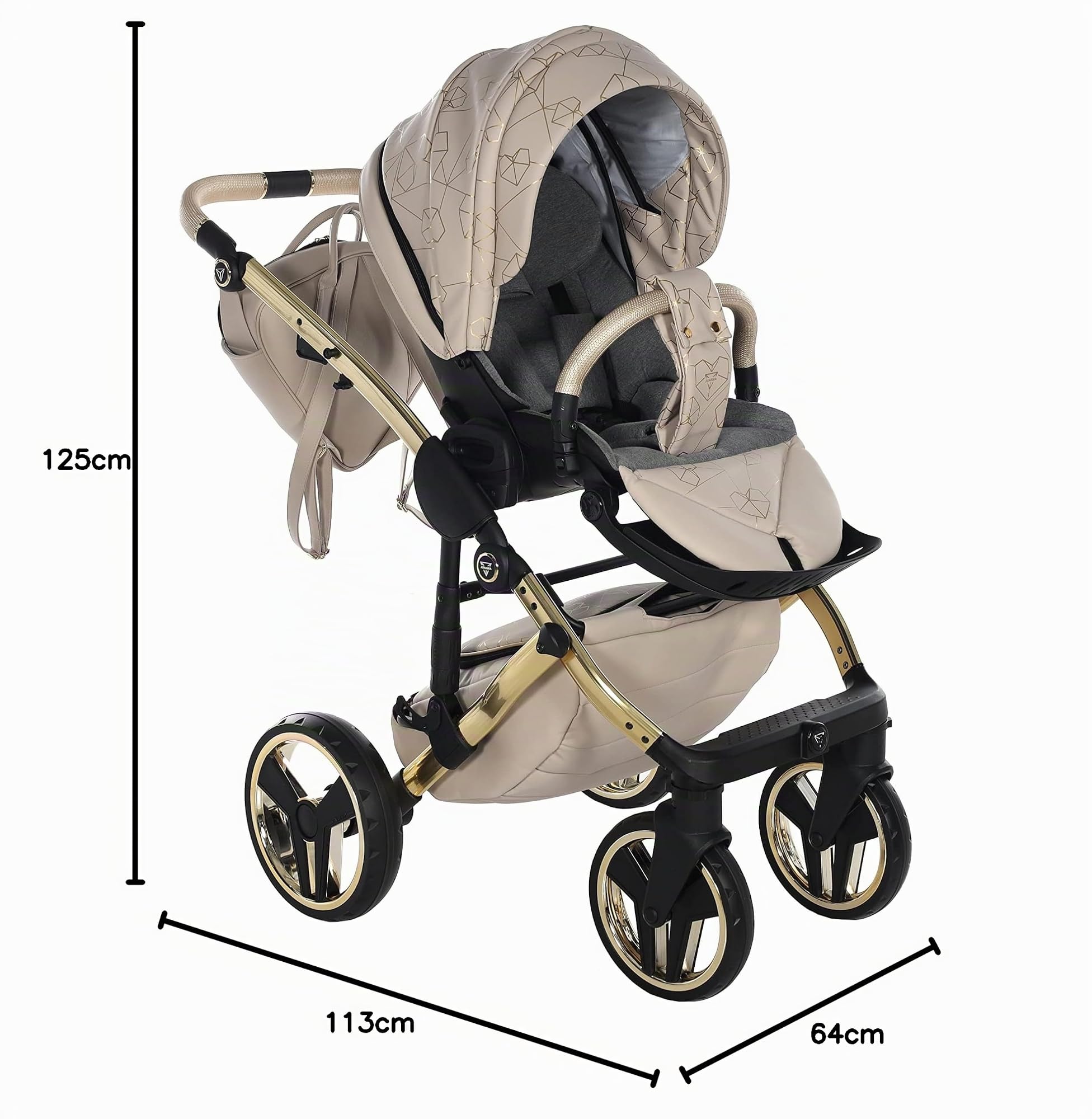 Junama Passeggino TRIO Heart 07 Beige e Oro - 2in1 3in1 4in1 + ombrellino (4 in 1 Base ISOFIX)