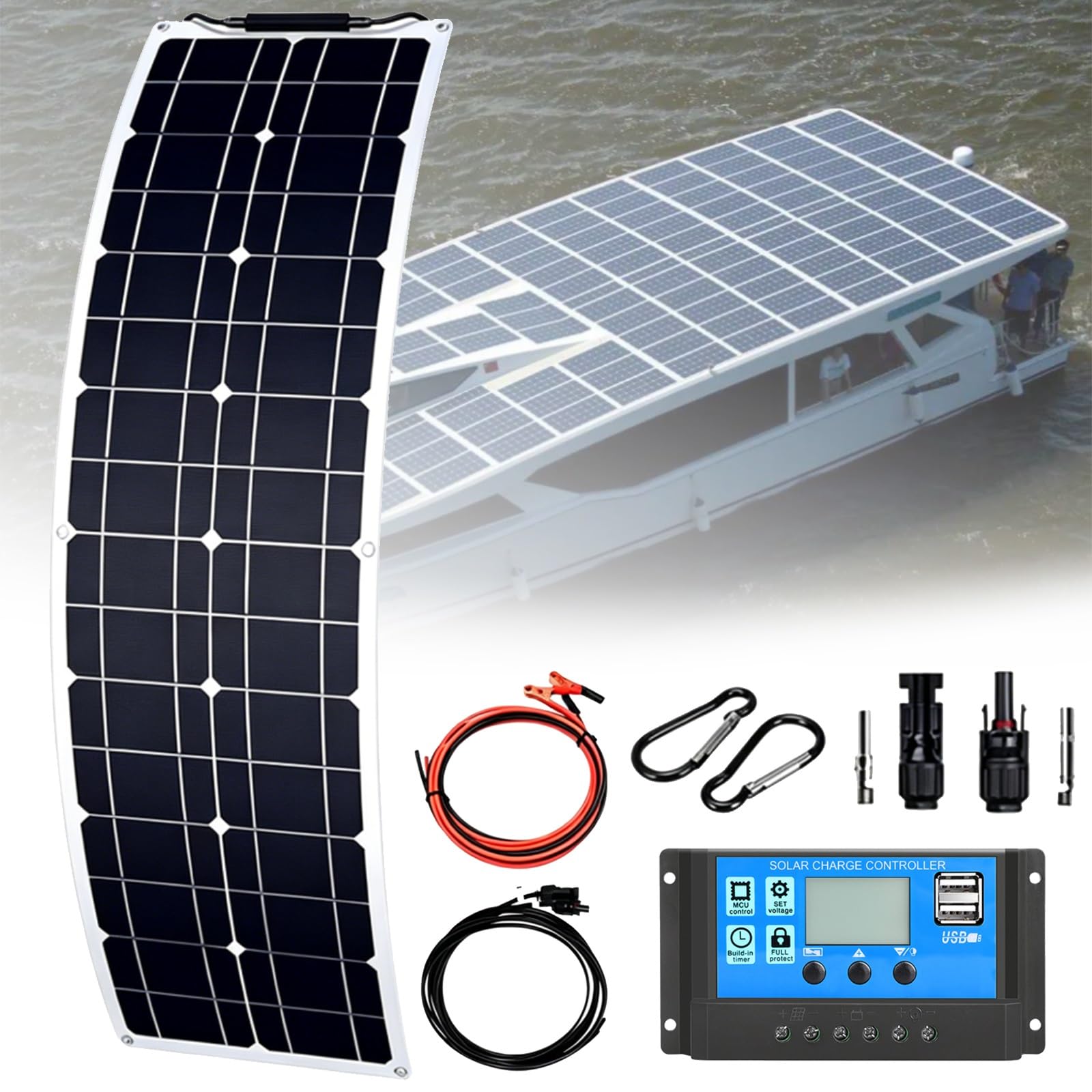 Panel Solar Flexible 200W 400W 800W Placa Solar Monocristalina Fotovoltaico Impermeable Ligereza para RV, Barco, Camping, Caravana y Superficies Despareja(A,200W)