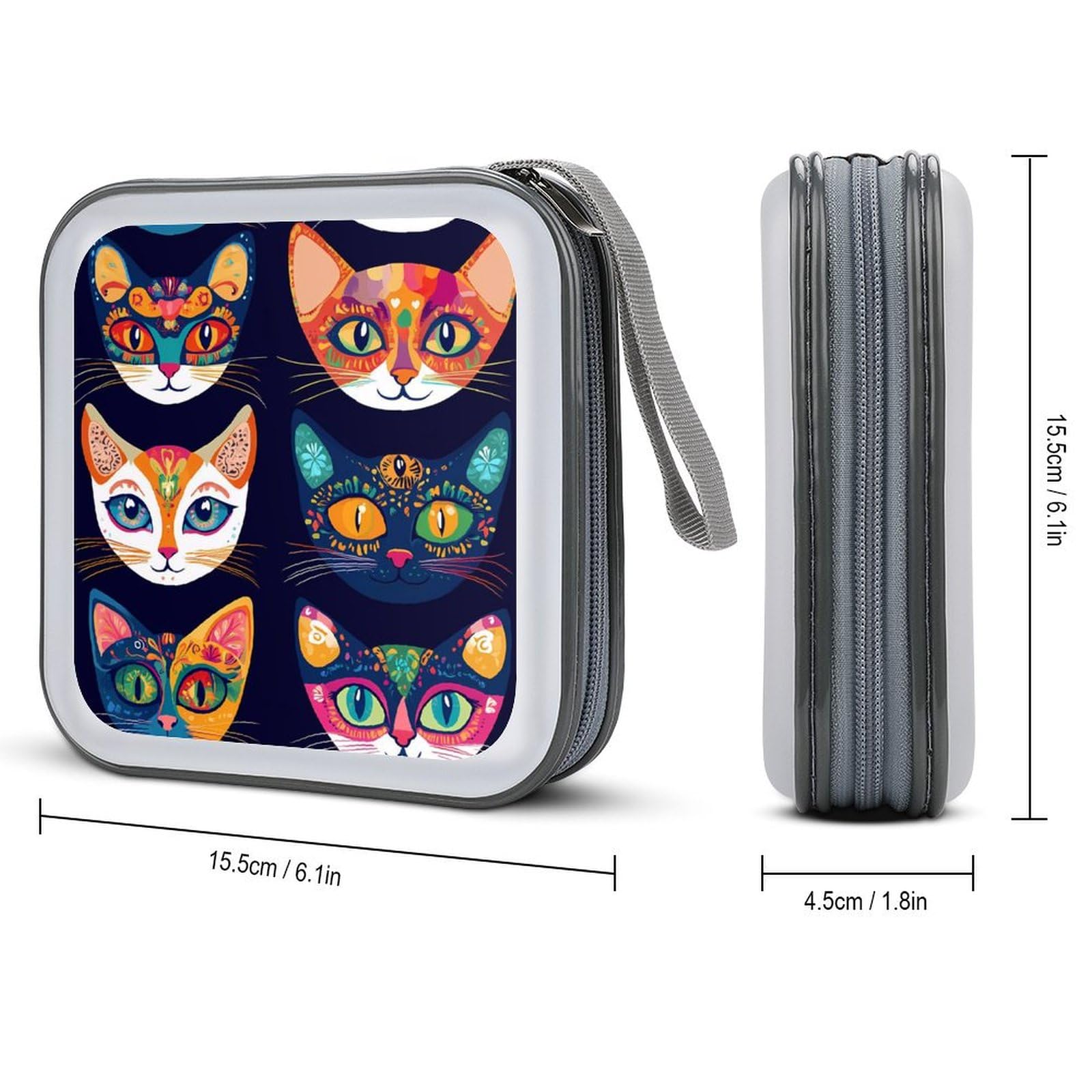 Folk with Cats Patterns CD Case Portable DVD Holder Storage Organizer for Home Travel