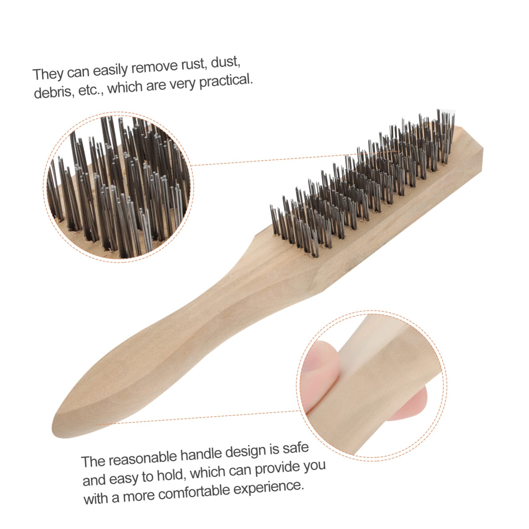 Ciieeo 5Pcs Rust Removal Wire Cleaning Tools with Wooden Handle for Polishing and Cleaning Surfaces for Rust Dust and Burr Removal