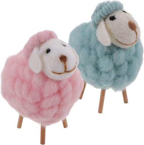 2 piezas Woolfeltsheep Estatuilla de animales de granja aguja ovejas juguete decoración planta maceta decoración de fieltro oveja decoración lana