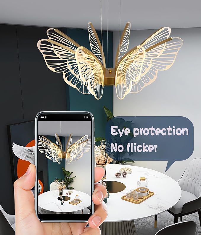 MOMOYY Moderne Led-Vlinderkroonluchter, Dimbare Hanglampen Met Afstandsbediening, Helderheid Instelbaar, Stijlvolle En Luxe Lamp, Hanglamp Geschikt Voor Woonkamer, Slaapkamer, Eetkamer (8 hoofden) photo 3
