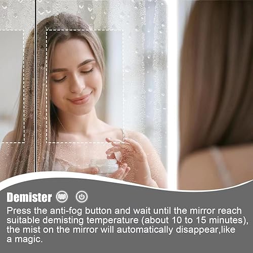 Miniatura 4 de Janboe Armario con espejo LED iluminado de 24 x 28 pulgadas para baño, de acero inoxidable, montado en la pared, con interruptores táctiles dobles