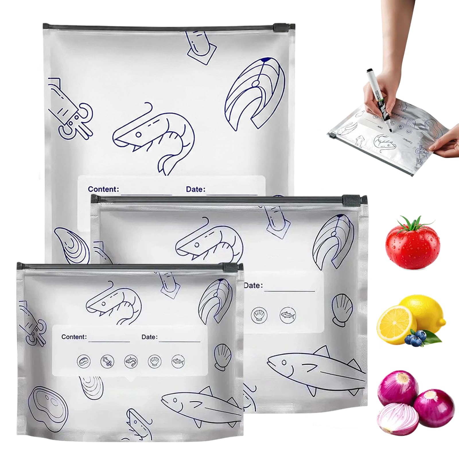 Bolsas reutilizables de aluminio con cierre zip de 60 piezas en tamaños surtidos para meal prep