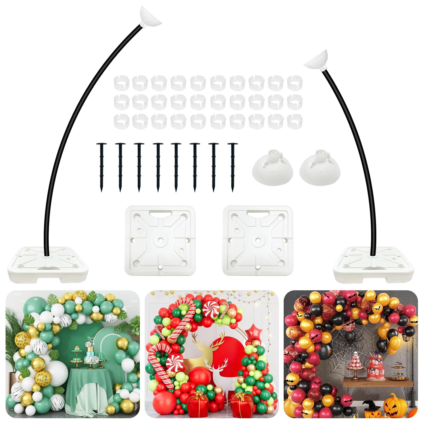 Bazen Balloon Arch Kit 8.2ft & 5ft Free Bending Shape with Independent Reinforce Water Fill Base Balck Half Balloon Arch Frame Column Garland Stand for Baby Shower Wedding Birthday Parties Backdrop