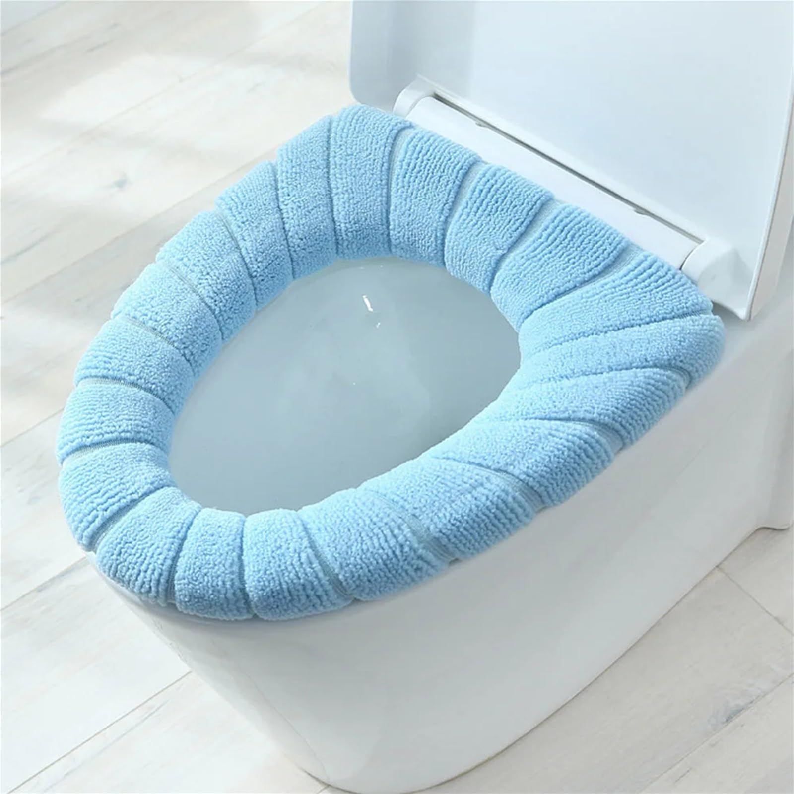 Housse de siège de toilette extensible et lavable bleu pour salle de bain