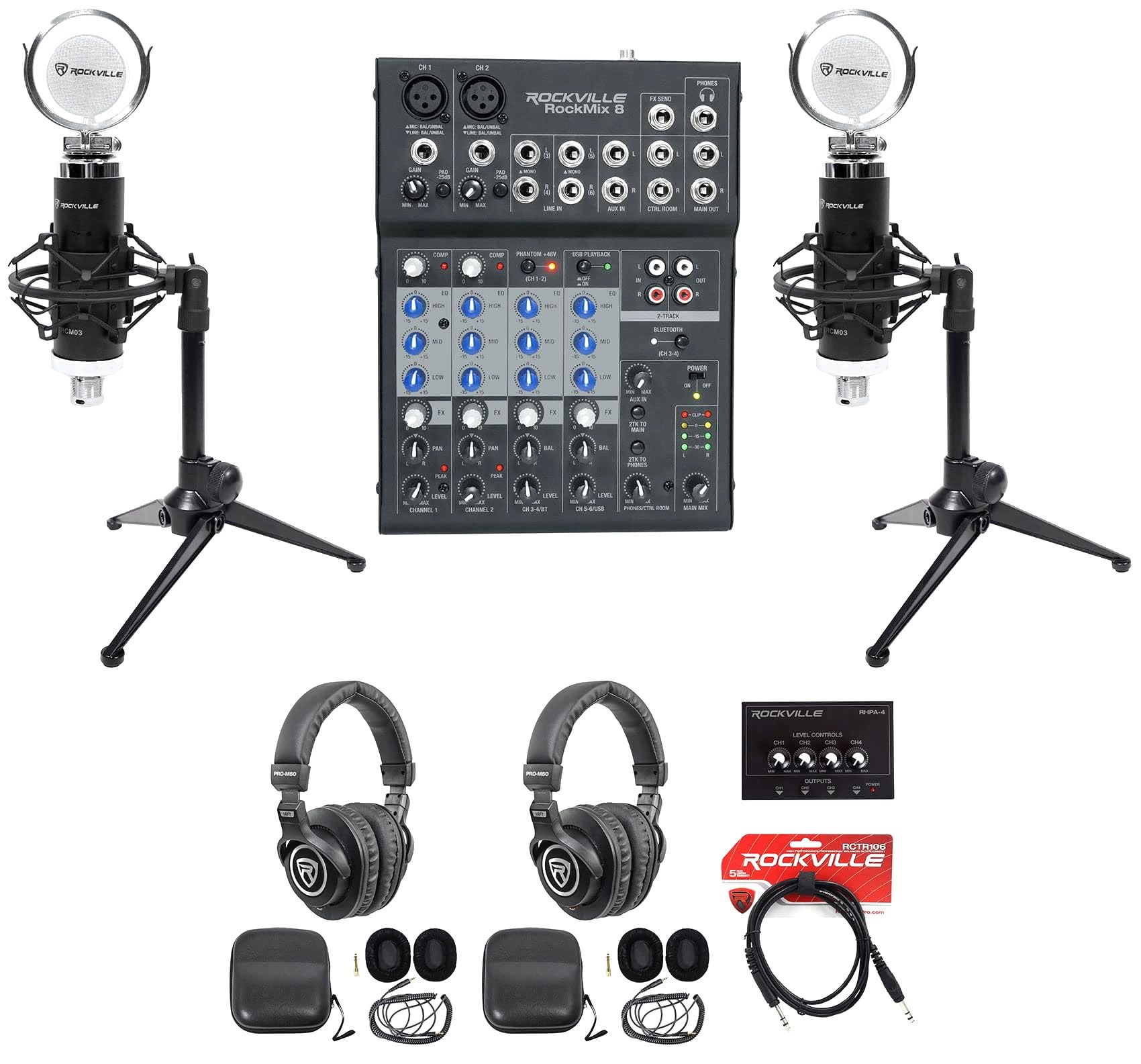 Amazon.com: Rockville ROCKMIX 8 Bundle: 8-Channel USB Mixer w
