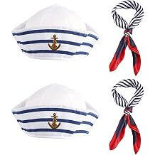 Sailor Costume Set,Striped Sailor Hat and Scarf Set,Nautical Dress Up Accessories for Women Men,Christmas,Boat Party,Cosplay