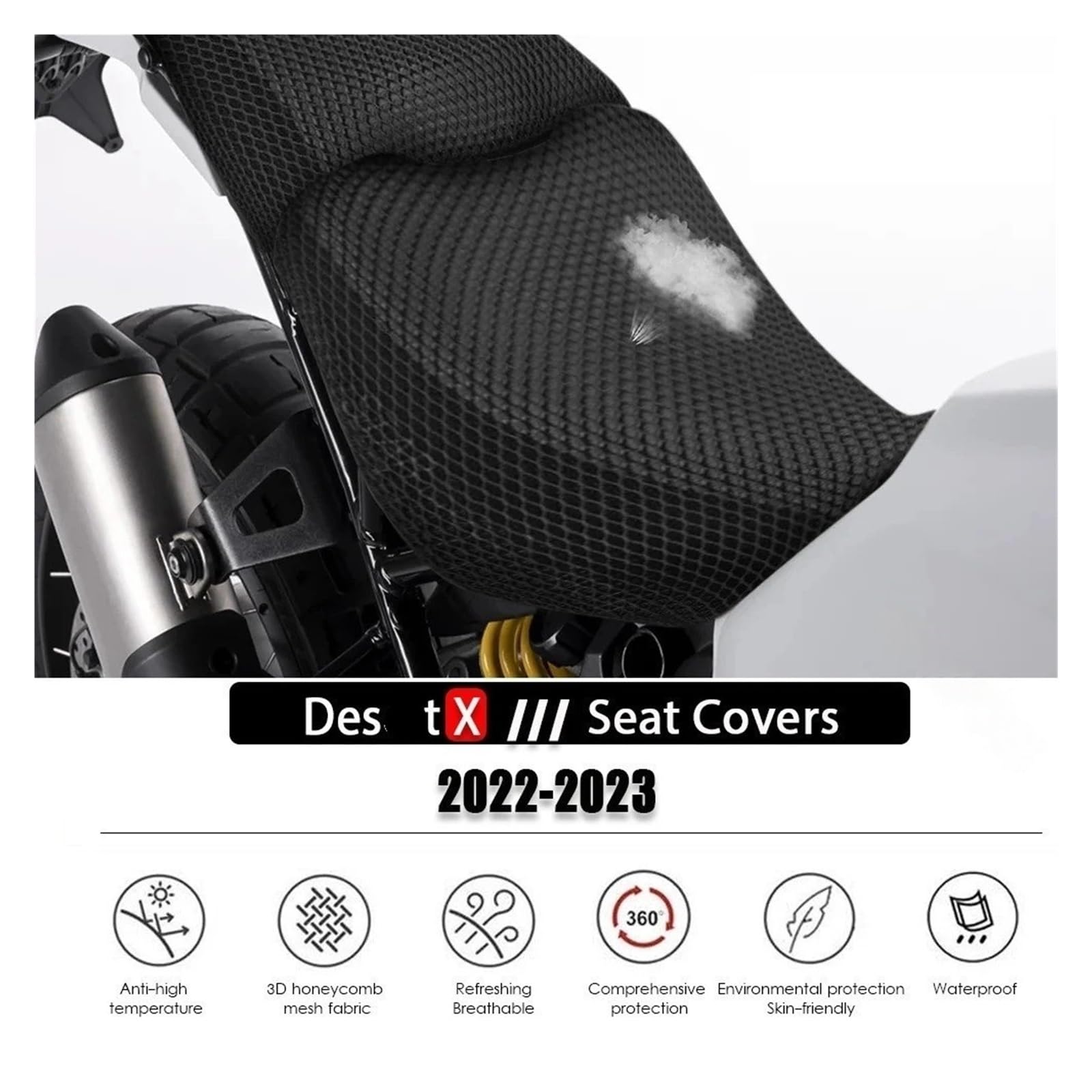 Motociclo Coprisedile Cuscino Per Du&cati DESERT X 2022- Coprisedili Per Moto Termoisolanti Desert 3D Maglia A Nido D'ape Proteggi Cuscini Selle In Tessuto Di Nylon