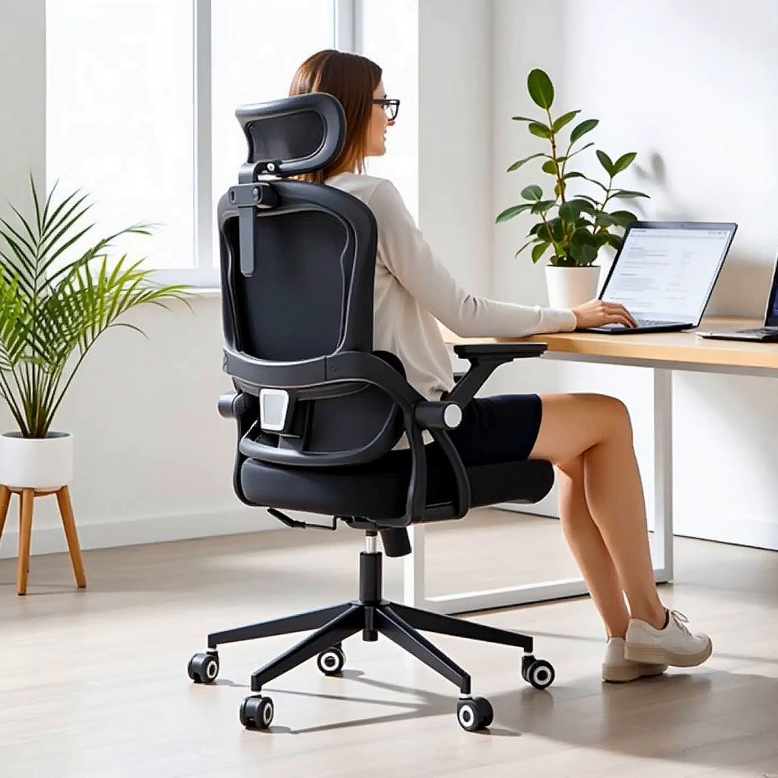 Monhey Ergonomischer Bürostuhl Schreibtischstuhl, Schwarz