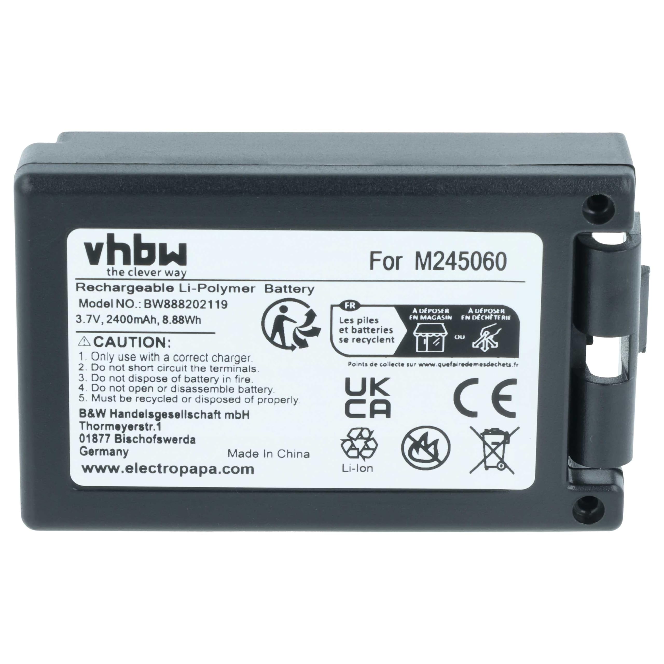 vhbw batteria sostituisce Teleradio M245060, 22.381.2, D00004-02 per Radiocomando Industriale, Telecomando (2400mAh, 3,7V, Li-Ion) - Nero