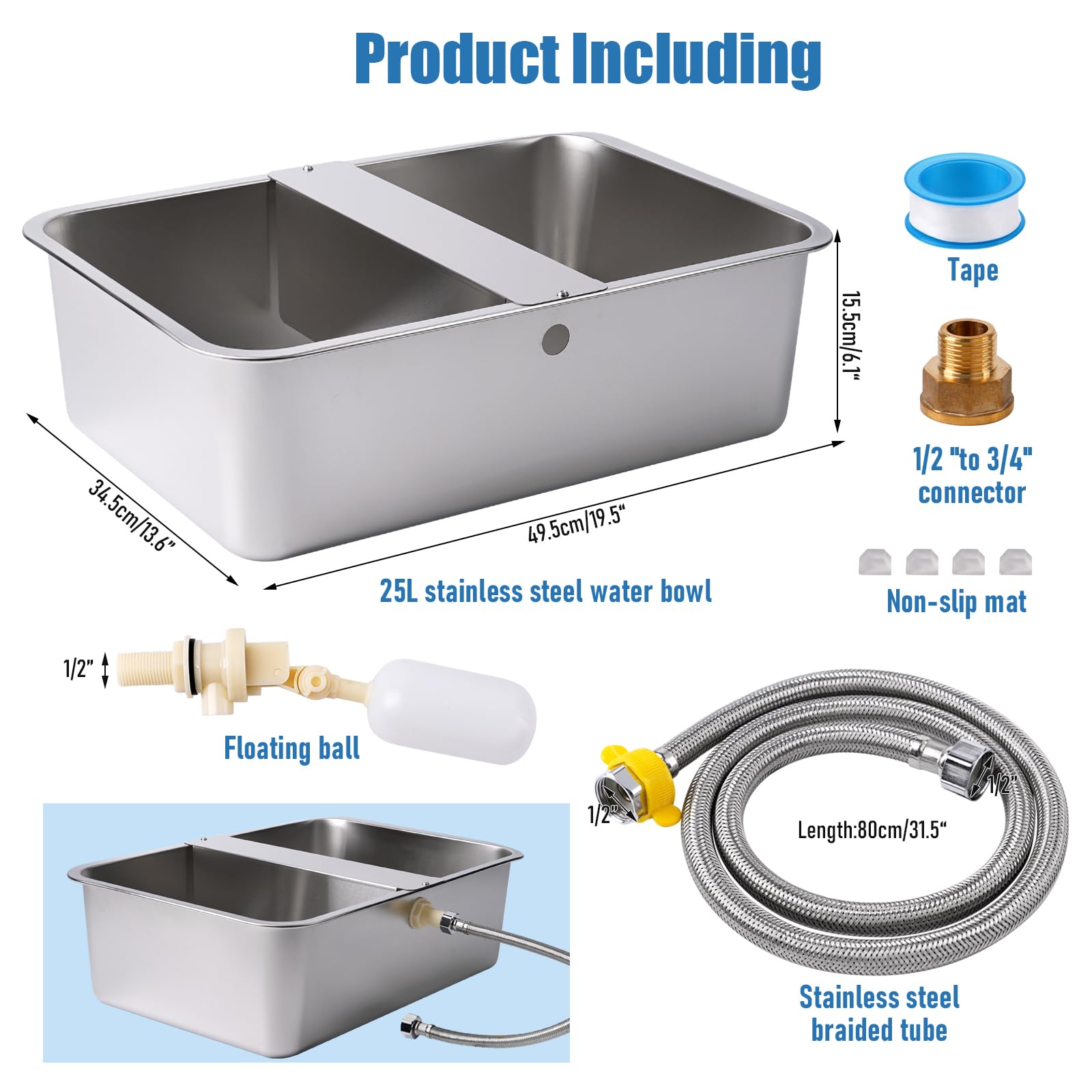 Bebedero Automático para Perros de 25 litros en Acero Inoxidable Extragrande, Ideal para Perros de Raza Grande, Gatos, Gallinas y Todo Tipo de Ganado