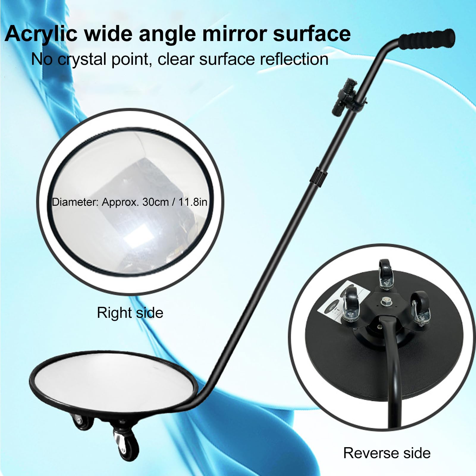 Under Vehicle Inspection Mirror with Wheels,Light Telescoping Handle Adjustable Angle Magnifying Vehicle Security Tool for Safety Inspection of Cars, Trucks(Not Include 3 x AAA)