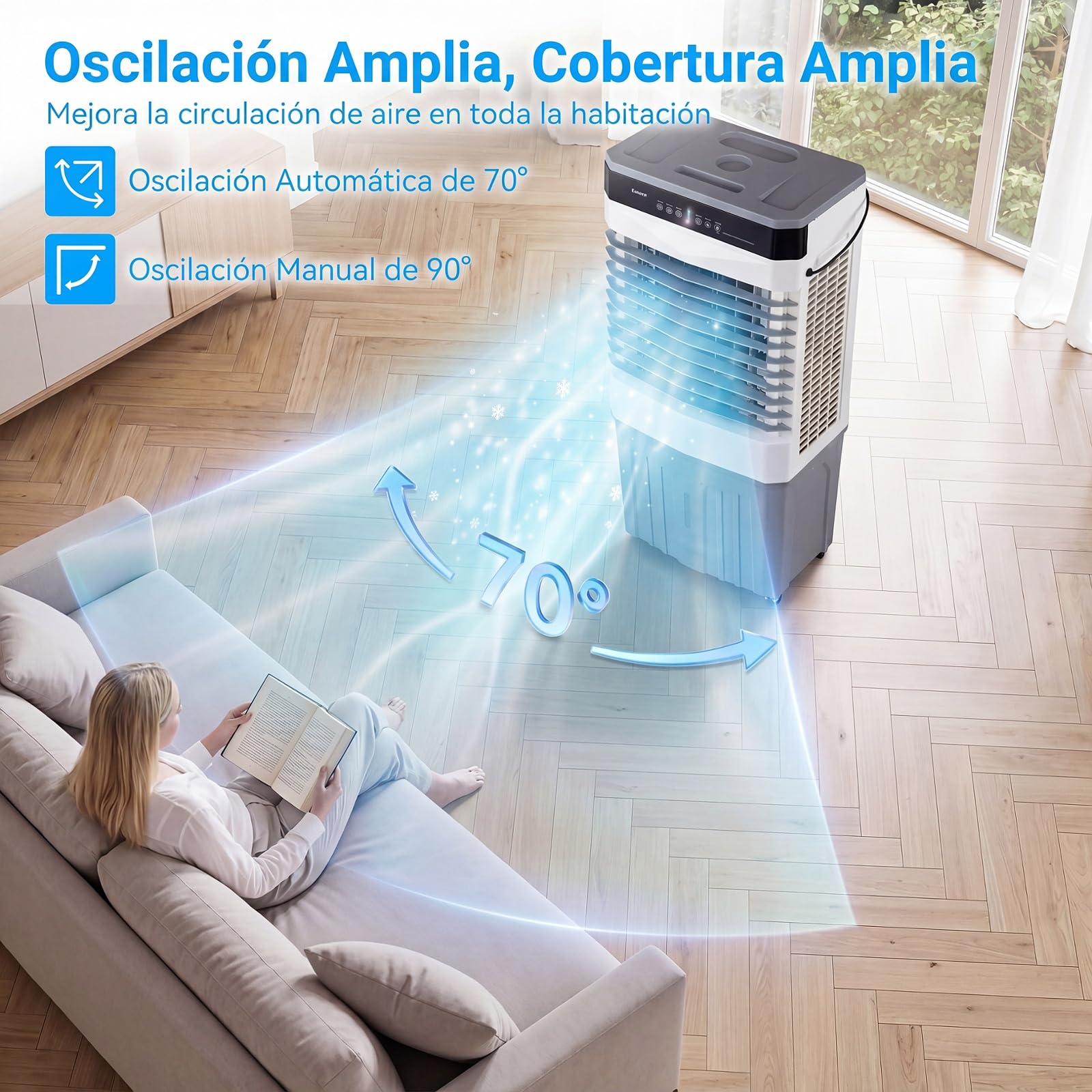 COSTWAY 3 en 1 Climatizador Evaporativo, Enfriador de Aire Portatil con 3 Velocidades, 2 Modos, 12H Temporizador, Ventilador con Ruedas, Oscilación de 70º/90° y Cubetas de Hielo (49 x 31 x 109 cm)
