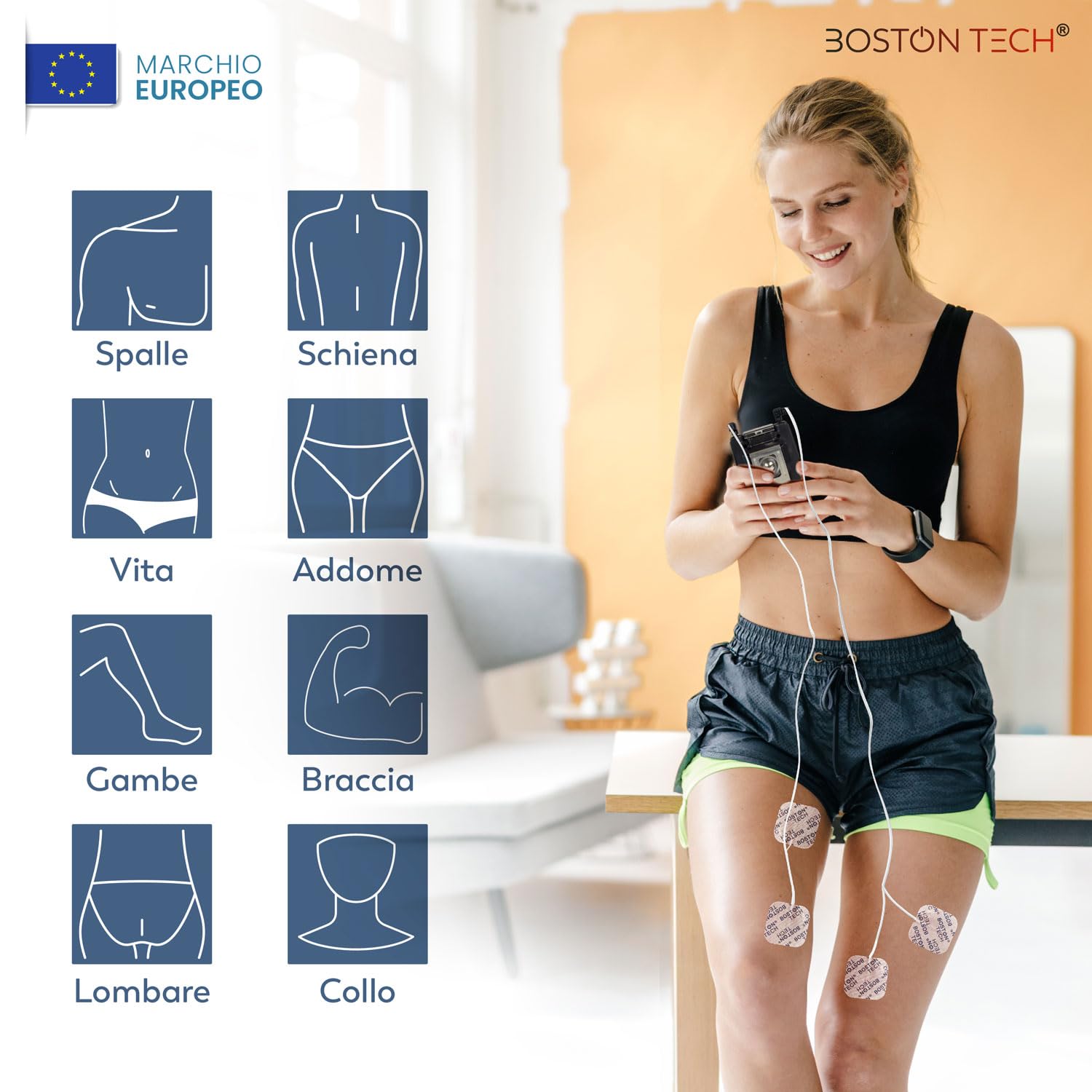 Boston Tech® Elettrostimolatore Muscolare ME89 PRO | TENS EMS 7 Modalità Personalizzabili | Sollievo dal Dolore + Stimolazione Muscolare | Include 4 Elettrodi + Batteria 9V + Protezione Antiurto