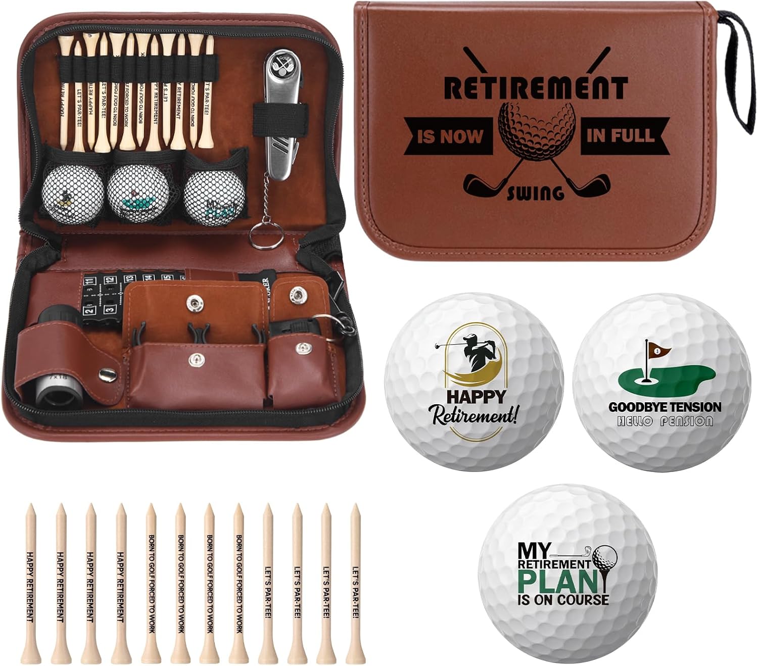 Retirement Golf Gifts for Men Golf Accessories Set with Funny Retirement Balls Tees Brush rangefinder Divot Tool Scorer Ball Clamp for Golfing Lovers