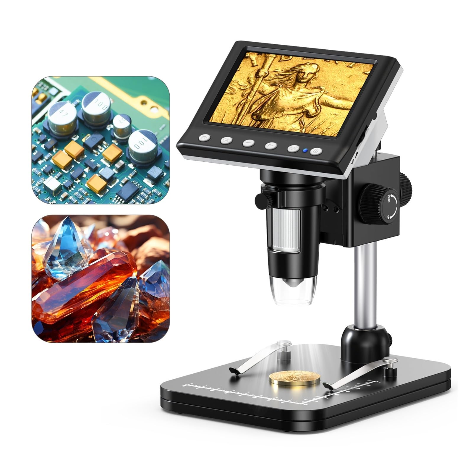 4.3'' Digital Microscope 1000X Coin 1080P Video For Adult Soldering With 8 LEDs, PC View