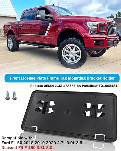 Miniatura 2 de Marco de matrícula delantero para Ford F150 2018 2019 2020 sin taladro, soporte de montaje para parachoques delantero, accesorios F-150 (reemplazar