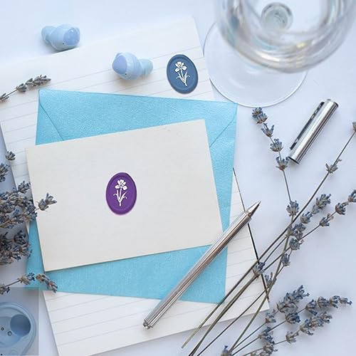 Miniatura 5 de CRASPIRE Sello de cera de iris con diseño de flores, vintage, sello de madera ovalado, retro, cabeza de latón extraíble para invitaciones de boda,