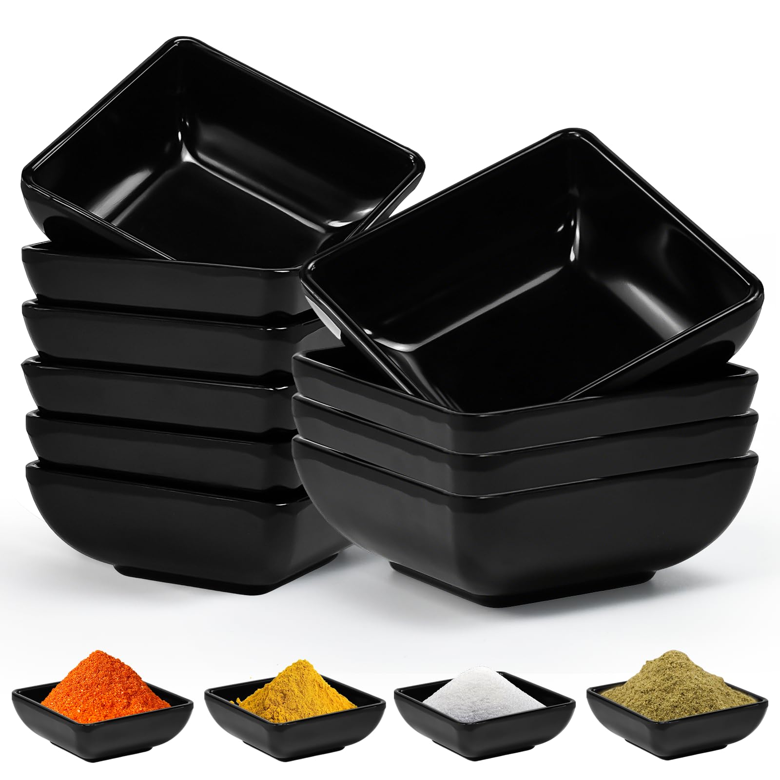 10 Pezzi Ciotole per Salsa di Soia Ciotole Aperitivo 7,3x7,3x3cm Ciotol e per Spezie Nero Quadrate Piattino per Salse Impilabili Riutilizzabile Mini Ciotol e per Salse Spezie Intingoli e Snack