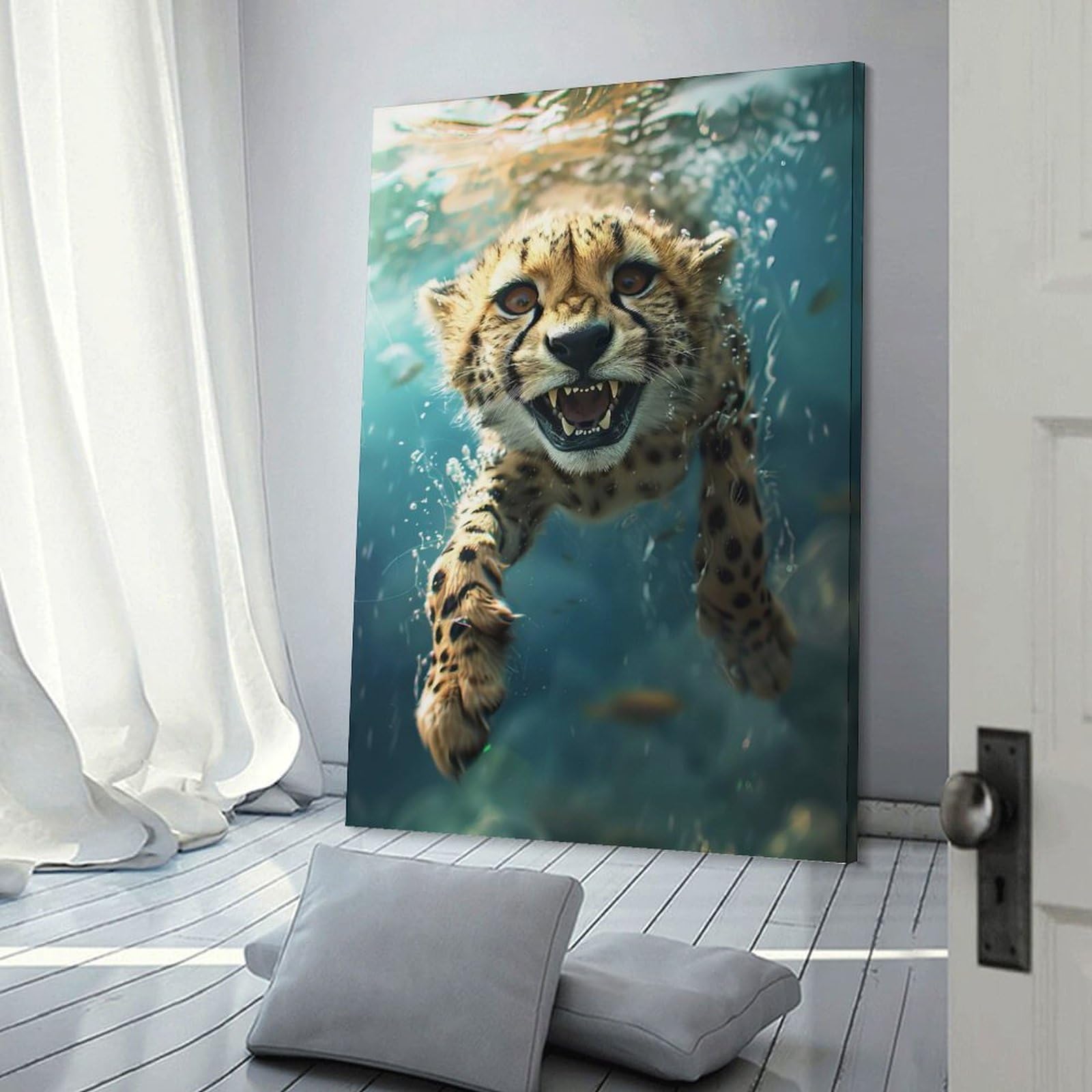 Junmoney Canvas Wall Decor Cheetah Sea, 20x30inch(50x75cm), for Bedroom Decor, Cosy Corners Or Studios, Decorative Wall Art for Cosy Rooms