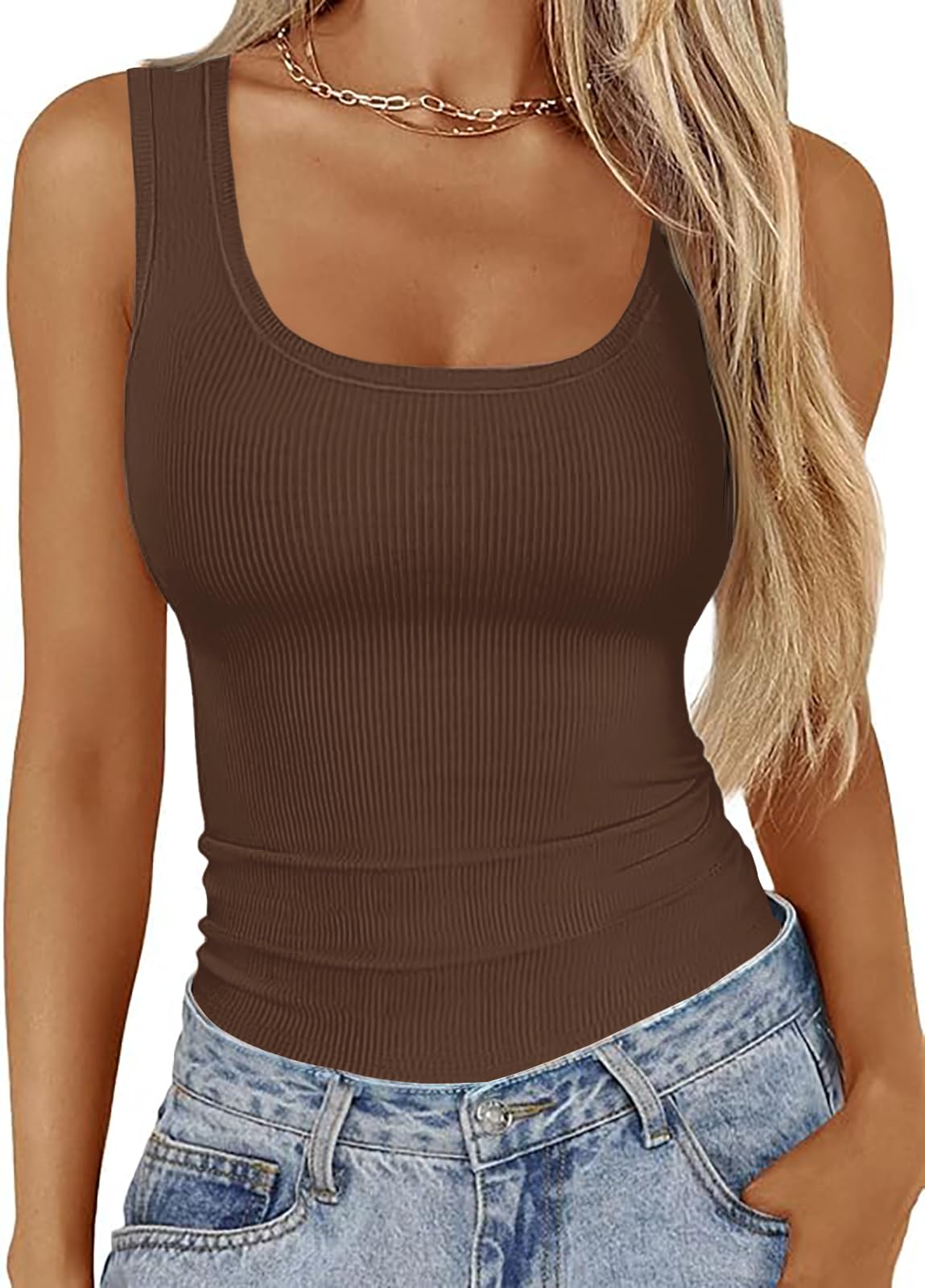 ZOYEESHINE Women's Tank Top Sleeveless Summer Basic Cami Top Shirts Round Neck Sexy Slim Fitted Tops Racerback Blouses