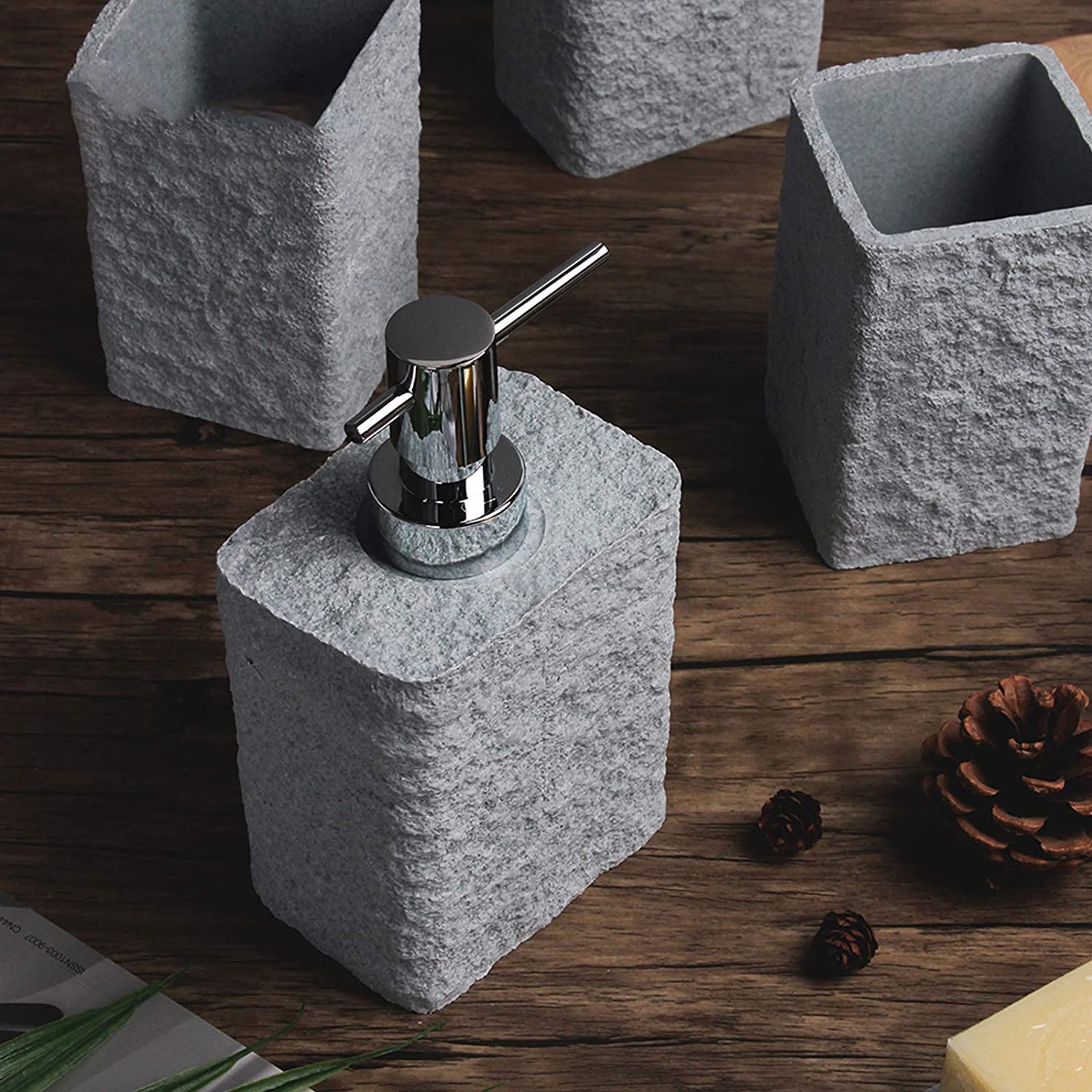 Juego de accesorios baño kit Conjunto De Accesorios De Baño, Tocador De Baño De Piedra Arenisca Y Resina, Decoración De Encimera, Adorno Creativo Para Regalo Conjunto baño set para el baño(Dight Gray,