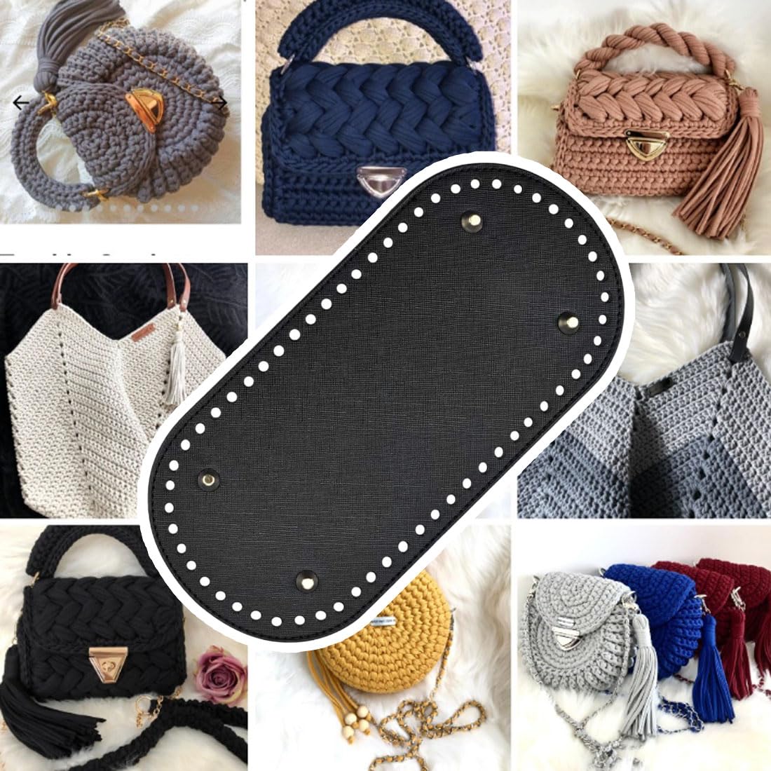 PH PandaHall Base Inférieure Du Sac Au Crochet 2pcs Shaper De Sac Ovale En Cuir PU Coussin Marron Avec Trous Clous Pour Sac En Cuir à Tricoter, 30x15cm, Trou: 4mm