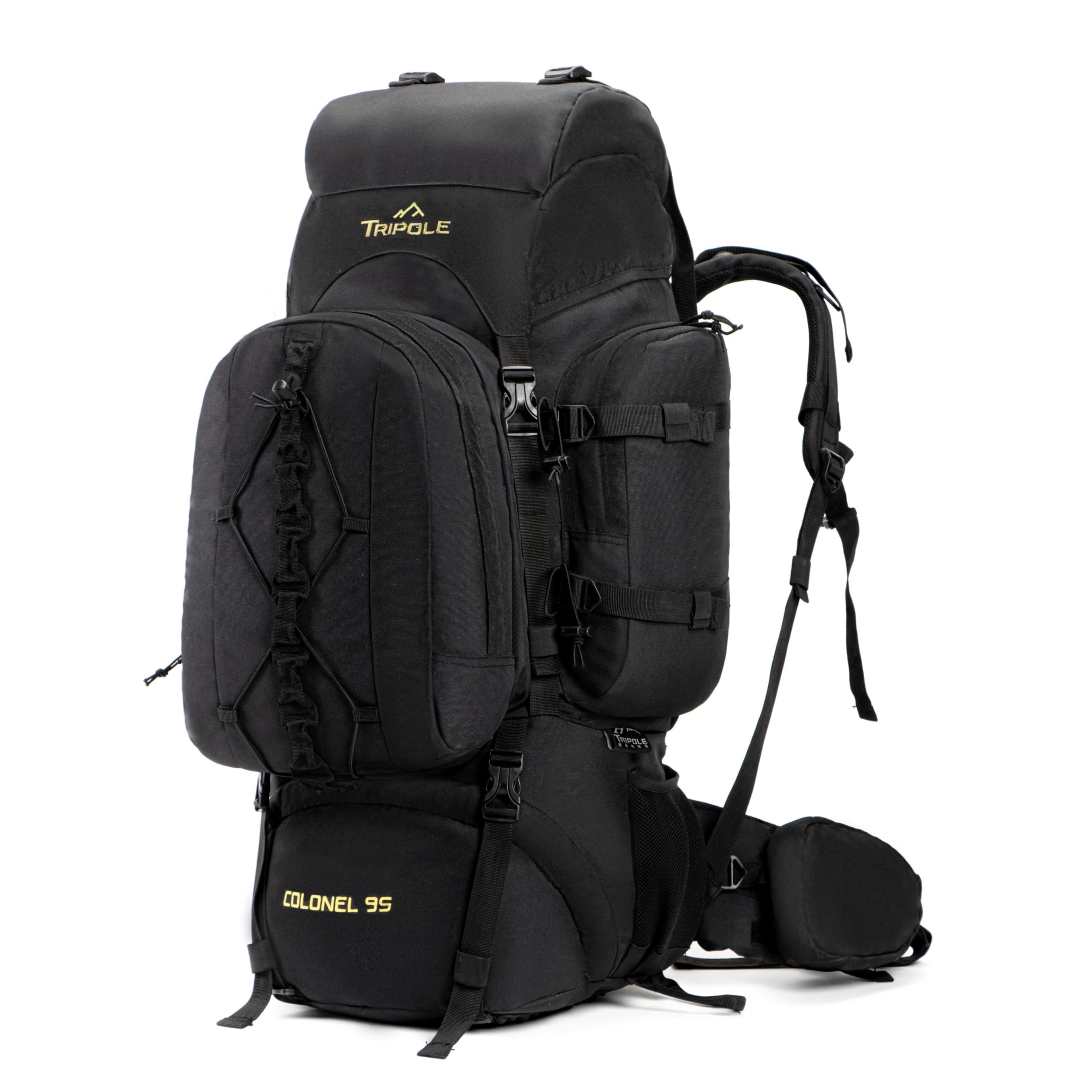 Tripole Mochila Colonel de 95 Litros con Mochila Desmontable - Senderismo, Trekking, Viajes, Camping, Resistente al Agua, con Espalda Transpirable, Negro