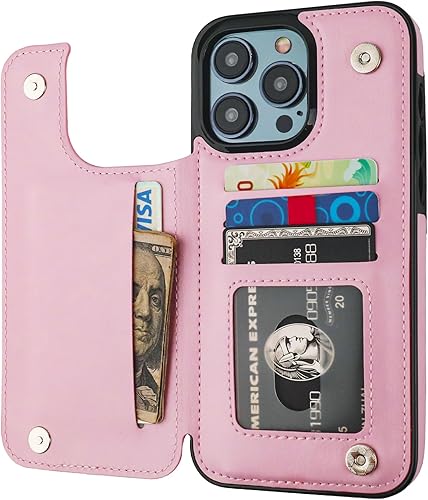 Miniatura 1 de Funda tipo cartera compatible con iPhone 15 Pro Max con soporte para tarjetas, funda de piel sintética con ranuras para tarjetas, doble cierre