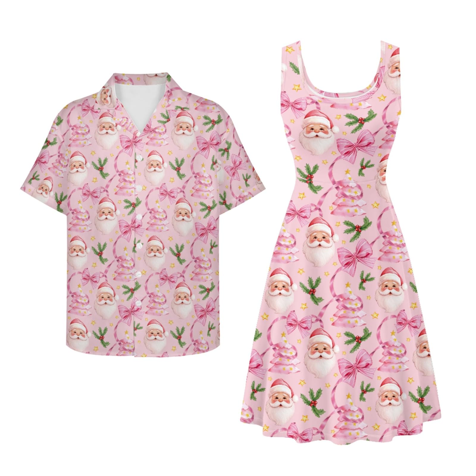 Dreaweet Summer Dresses for Women A-Line Sleeveless Flowy Sun Dresses,Men's Casual Button-Down Shirts,Couple Matching Outfits