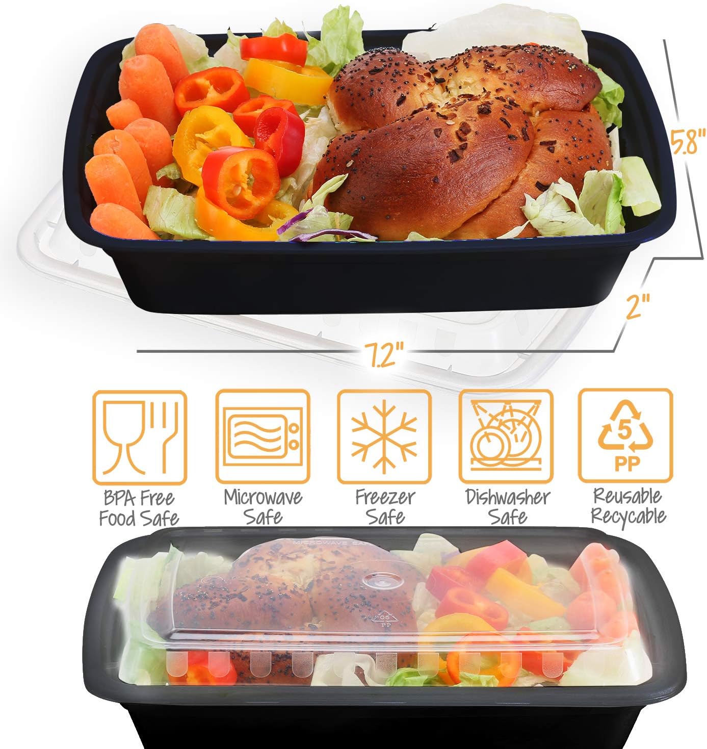 50-Pack meal prep Containers - Single 1 Compartment bowls with Lids Reusable food Storage Lunch Boxes – Bento Box, BPA-Free Food Grade – Microwave, Freezer & Dishwasher Safe – (28 oz)