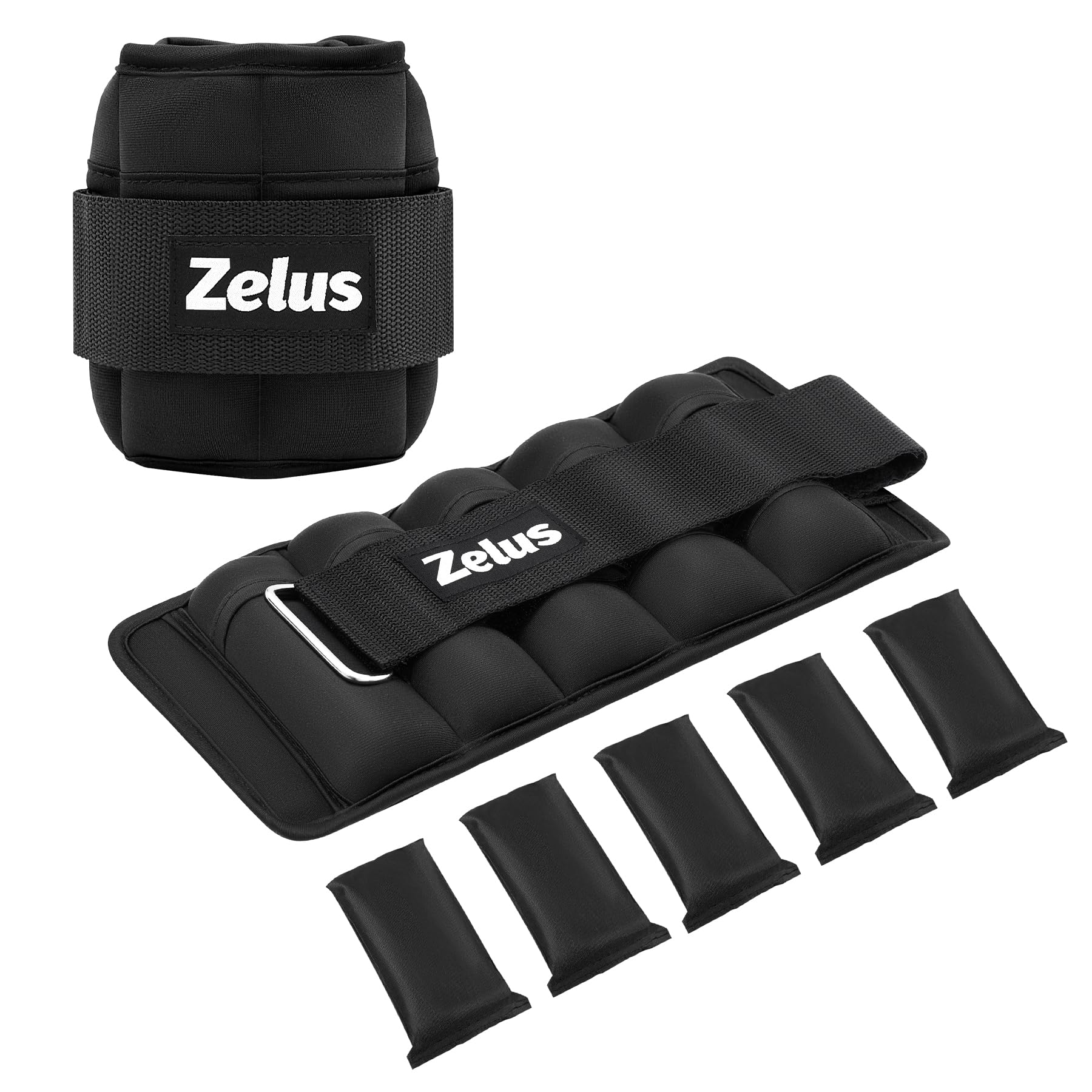 ZELUS 1 Pair Adjustable Ankle Weights, 2 4 6 8 10 lb Modularized Leg Weight Straps for Women Men, Weighted Ankle Weight Set with Removable Sandbags, 1-5 lb per Ankle Strap for Gym Yoga Jogging Walking