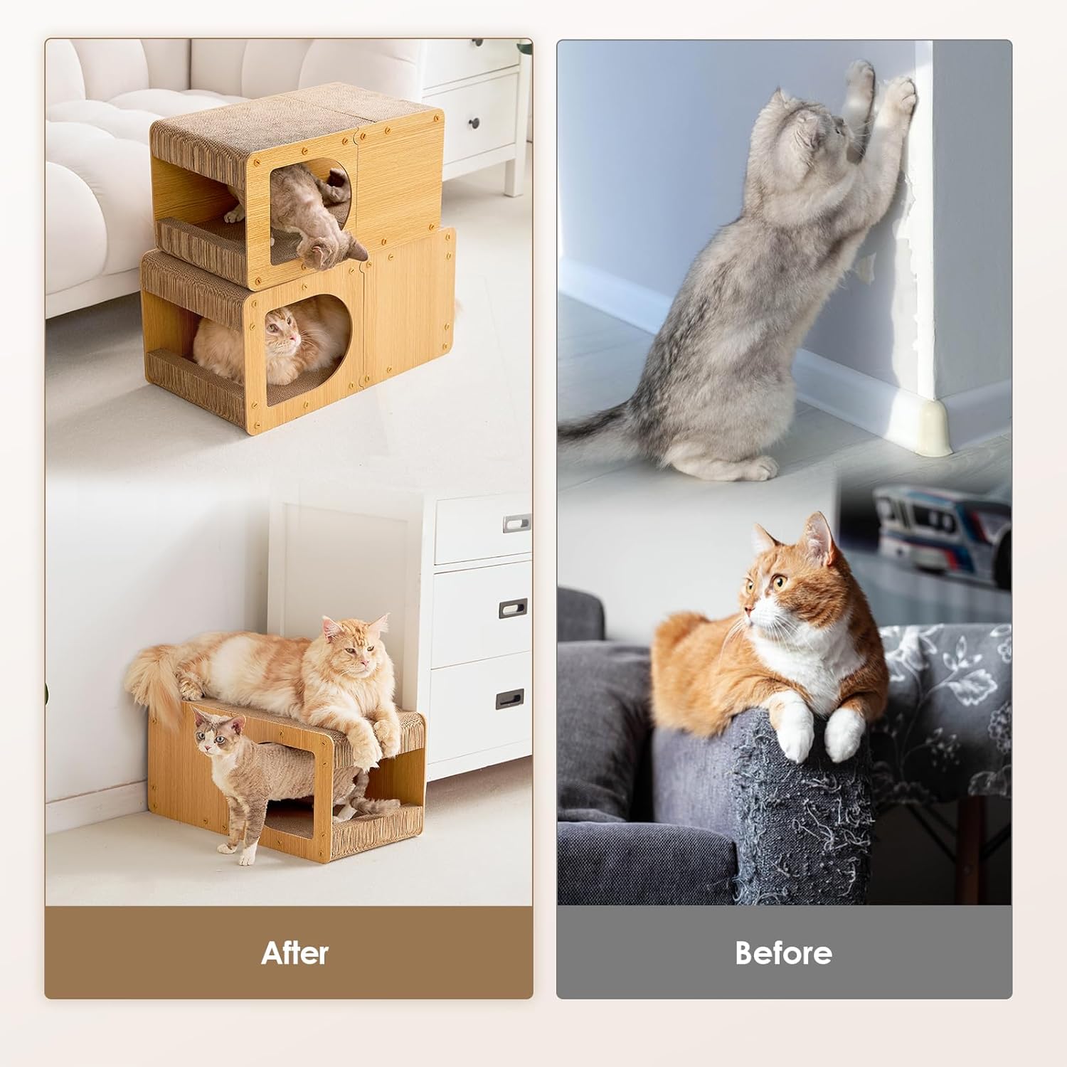 EHEYCIGA Cardboard Cat Scratcher House, 23-Inch Corrugated Cat Scratcher for Indoor Cats, Extra Large Scratching Board Pad, Brown