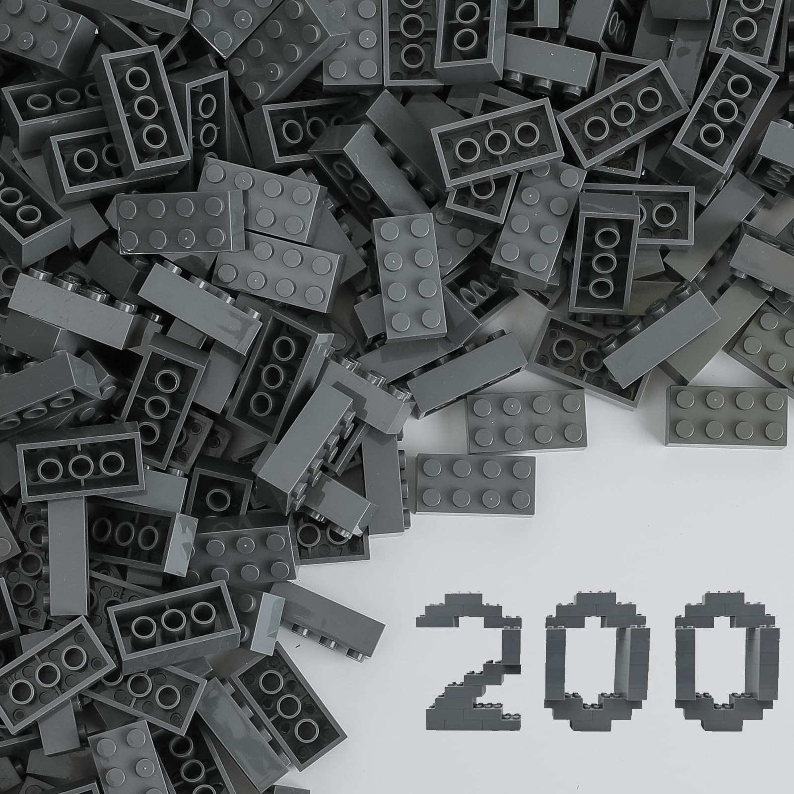 200 Piece Classic Small Building Bricks, 2x4 Bulk Bricks STEM Creative Building Toys, Dark Grey(Small Bricks, 1.25x0.62x0.47 in)