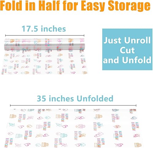 Miniatura 2 de JOYIT Rollo de celofán de feliz cumpleaños de 100 pies de largo x 35 pulgadas de ancho, rollo de celofán transparente de 3 mil de grosor, bolsas