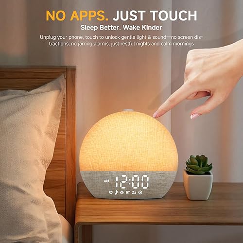 Miniatura 8 de Reloj despertador Sunrise con sonido de ruido blanco para dormitorio, luz natural de despertador con 30 ayudas relajantes para dormir, altavoz