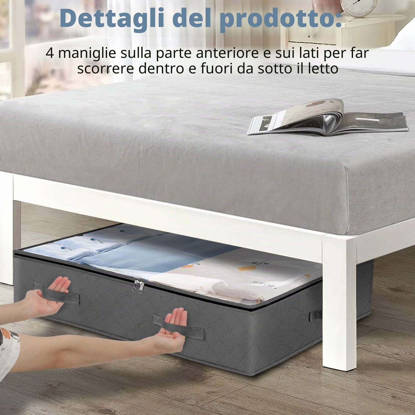 Withosent 5 Cassettiera Sotto Il Letto, 90 L, In Tessuto Non Tessuto, Pieghevole, Con Finestra Trasparente Per Copriletti, Vestiti, Coperte, Cuscini