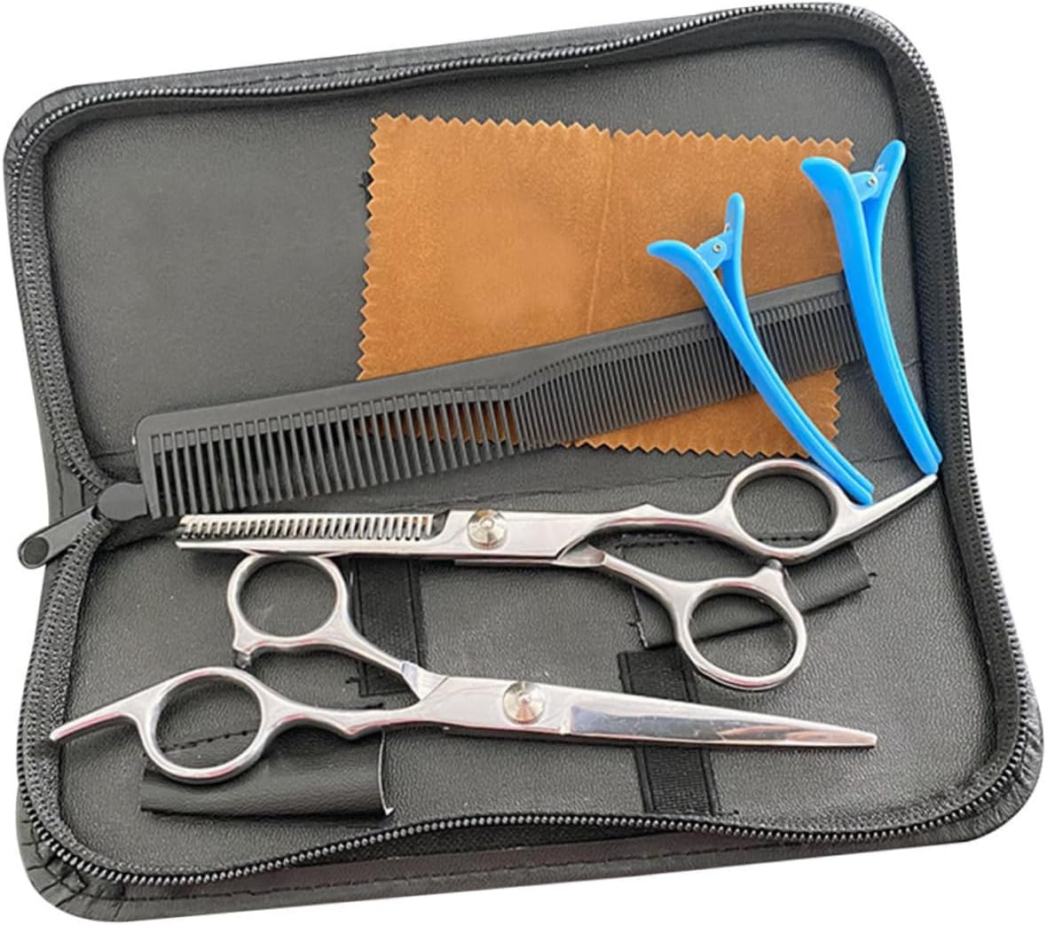 Professional Hairdressing Scissors Kit with Teeth, Straight Cut, Comb, Clips & Storage Bag for Barbers and Home Salons - Perfect Hair Cutting Tools