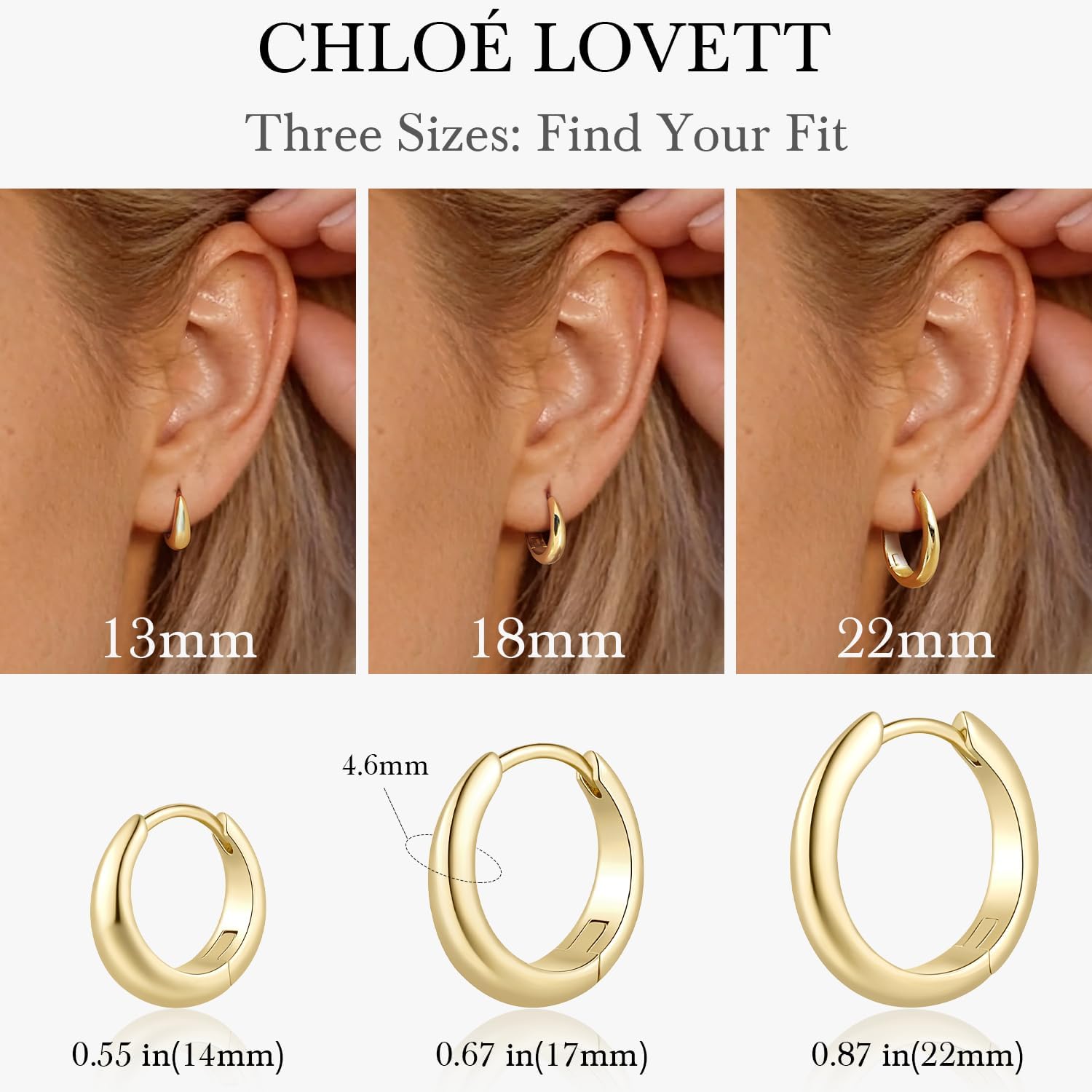 Gold Hoop Earrings 14K Gold Earrings for Women 14K Gold Hoop Earring for Women Chunky Hoops Single and Flowing Arc Hoops Earring for Womens 14/17/22mm